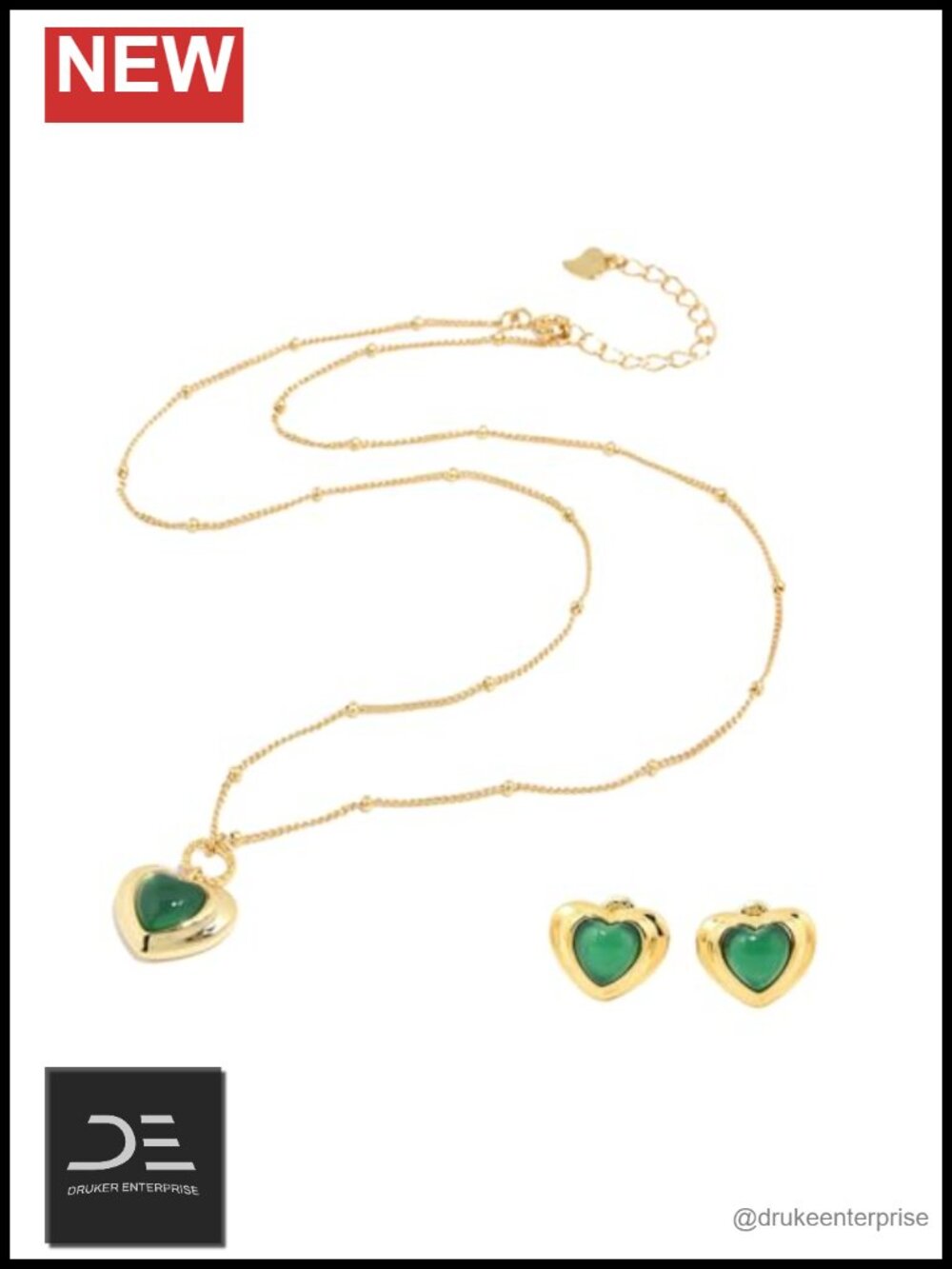 Real Agate Heart Jewelry Set, 925 Sterling Silver Necklace & Earrings